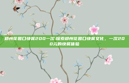 郑州花园口快餐200一次:探索郑州花园口快餐文化，一次200元的快餐体验