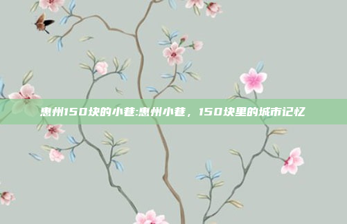 惠州150块的小巷:惠州小巷，150块里的城市记忆