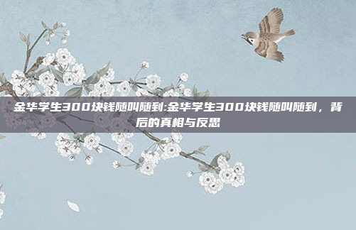 金华学生300块钱随叫随到:金华学生300块钱随叫随到，背后的真相与反思