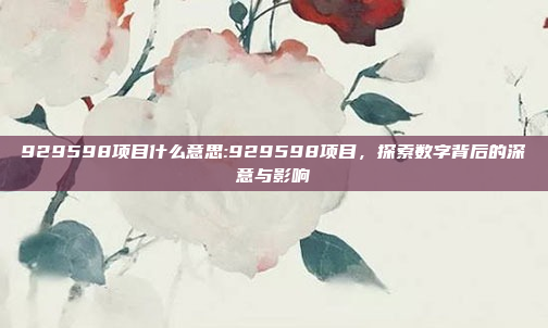 929598项目什么意思:929598项目，探索数字背后的深意与影响