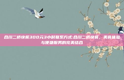 合川二桥快餐300元3小时联系方式:合川二桥快餐，美食体验与便捷服务的完美结合