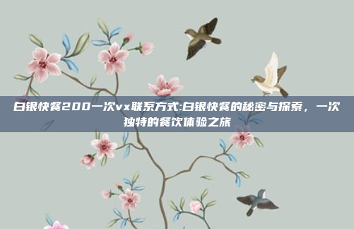 白银快餐200一次vx联系方式:白银快餐的秘密与探索，一次独特的餐饮体验之旅