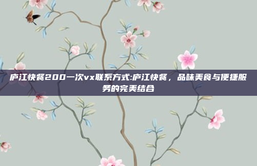 庐江快餐200一次vx联系方式:庐江快餐，品味美食与便捷服务的完美结合